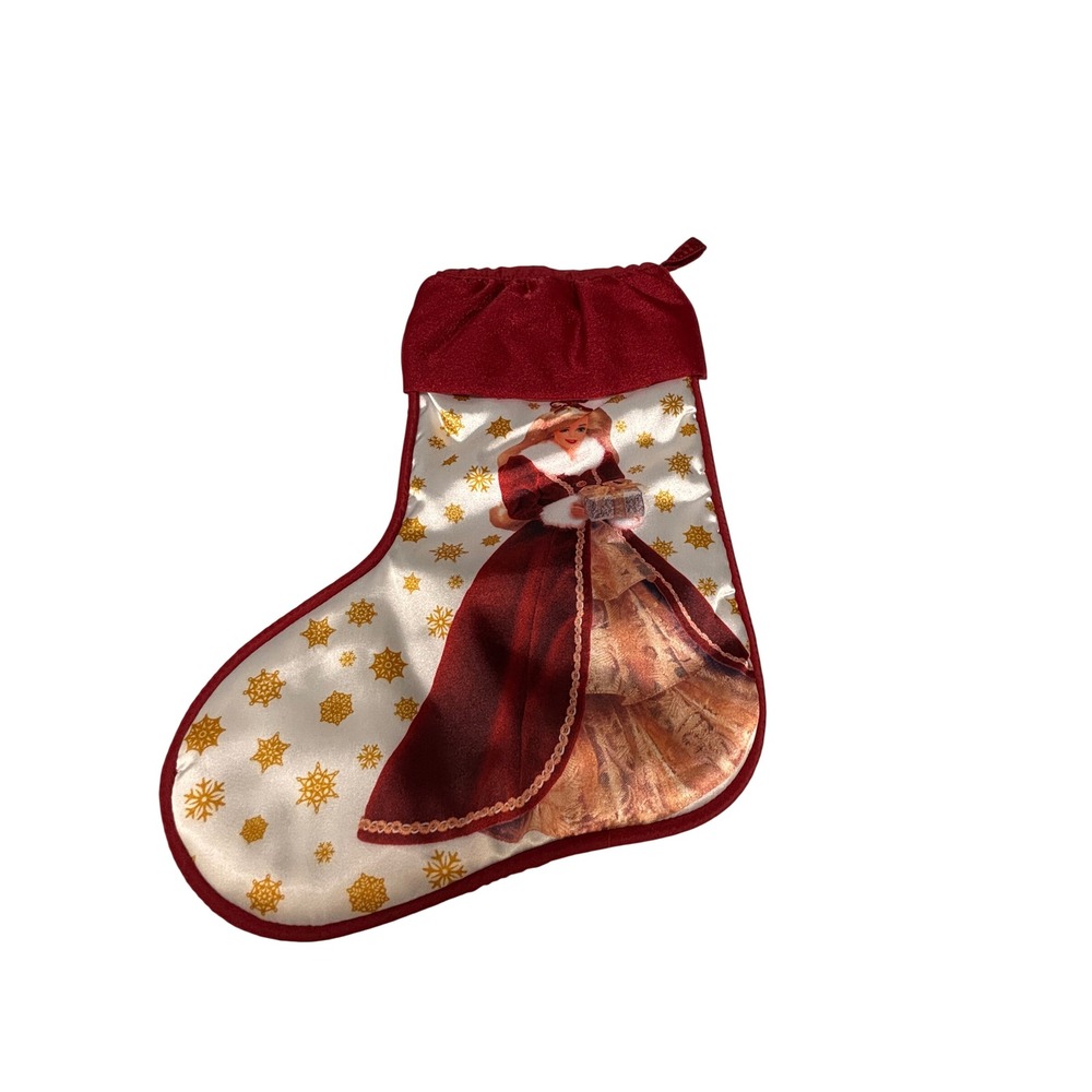 Barbie Christmas Stocking Holiday Red Velvet Satin Gold Snowflake Vintage Style
